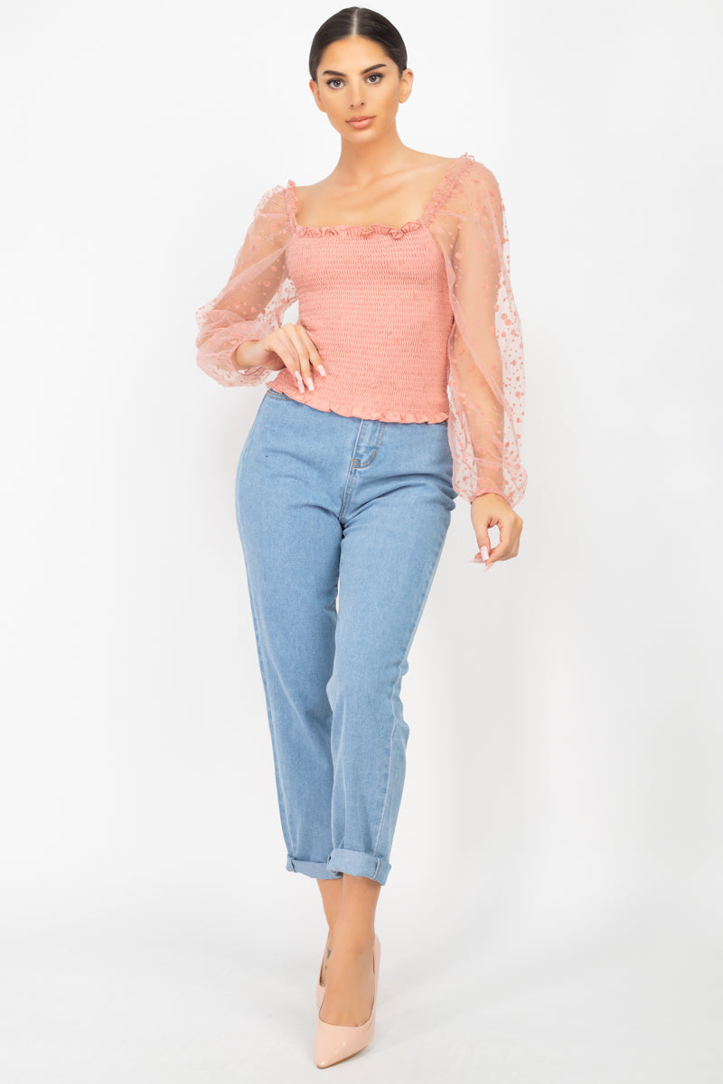 Square Neck Dusty Rush Pink Smocking Top Shirts & Tops jehouze