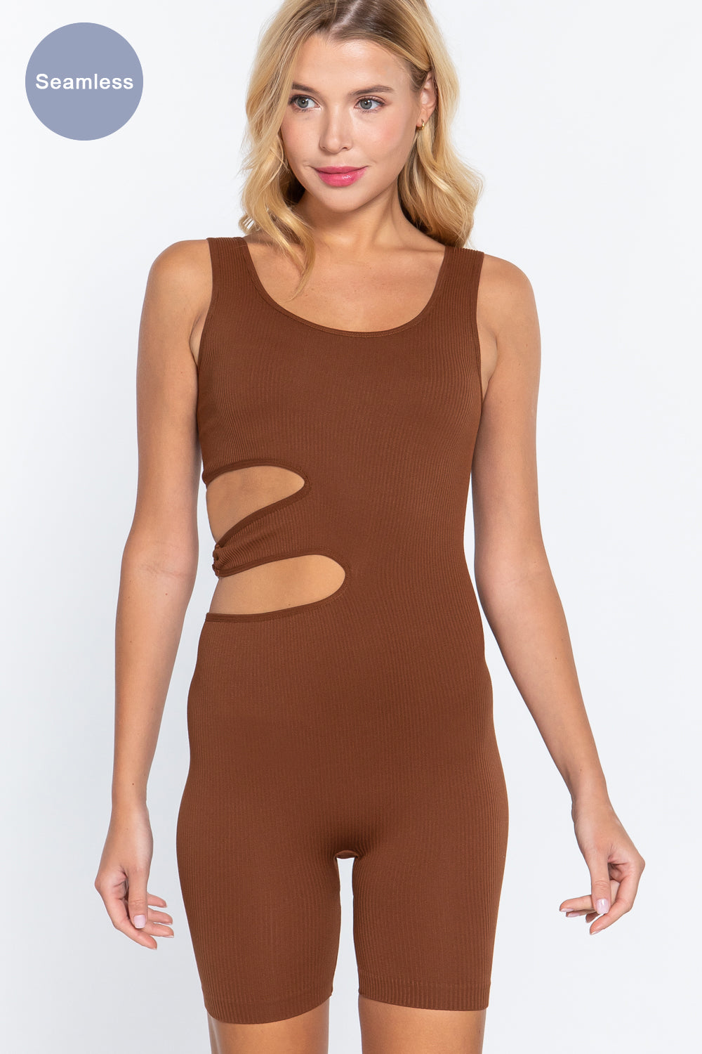 Tank tops Suave Cut-out Seamless Coffee Romper Jumpsuits & Rompers jehouze