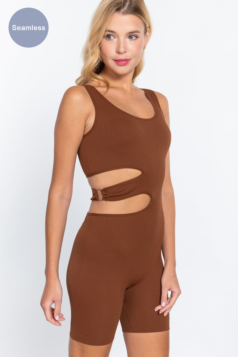 Tank tops Suave Cut-out Seamless Coffee Romper Jumpsuits & Rompers jehouze