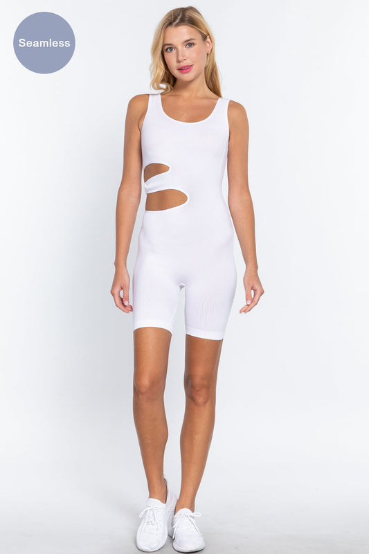Tank tops Suave Cut-out Seamless White Romper Jumpsuits & Rompers jehouze