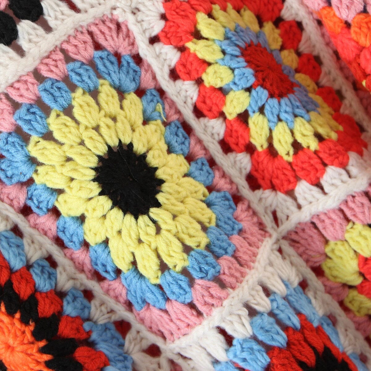 Women Bohemia Colored Geometric Plaid Flower Hand Crochet V Neck Long Lantern Sleeve Open Stitching Knitwear Jumper Short Cardigan Coats & Jackets jehouze 