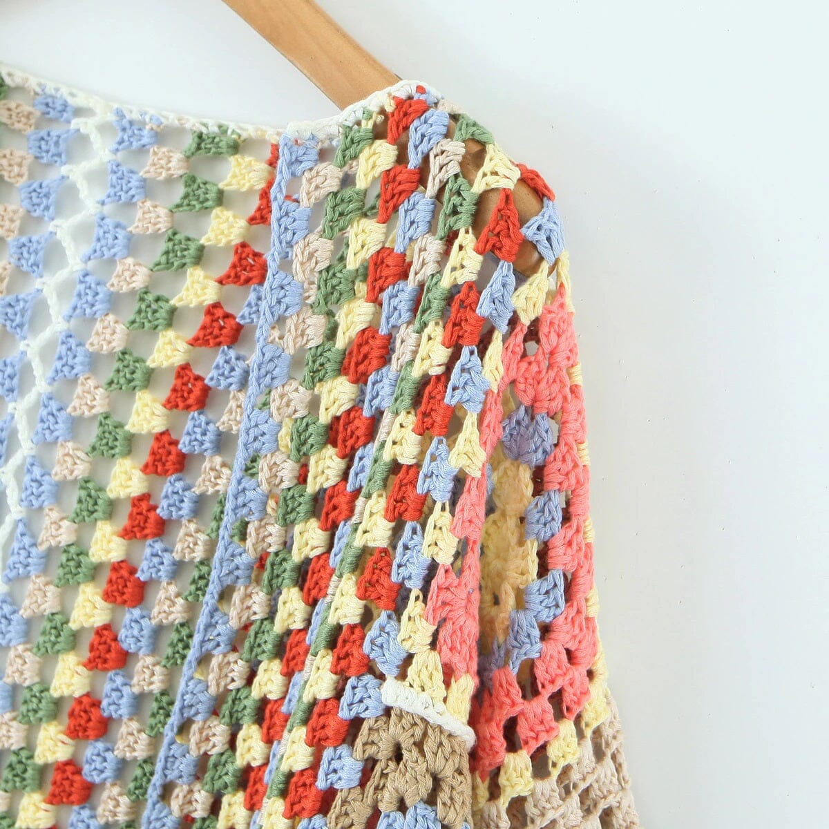 Women Bohemia Colored Vintage Hand Crochet Long Sleeve Open Stitching Knitwear Jumper Crop Cardigan Coats & Jackets jehouze 