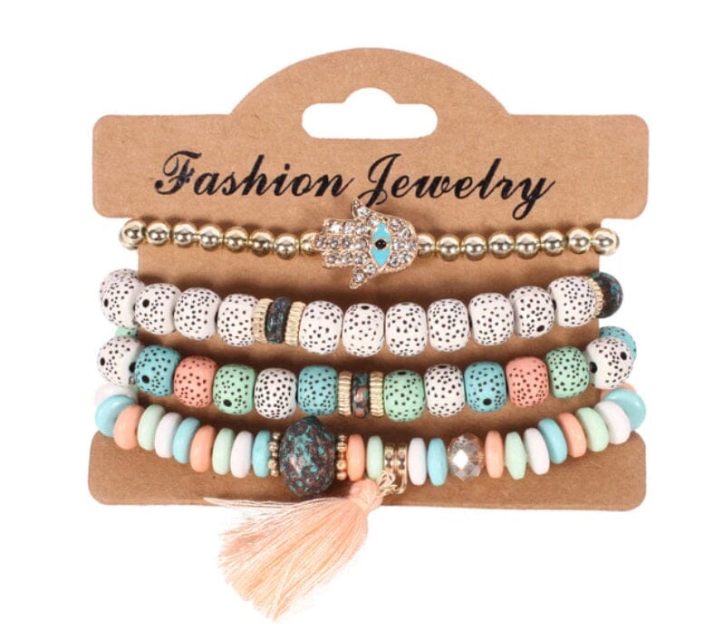 Women Bohemian Multilayer Stretch Colorful Beads Bracelet with charm Jewelry_ Jewelry jehouze BR111-1