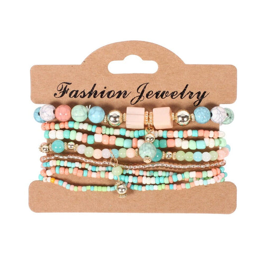 Women Bohemian Multilayer Stretch Colorful Beads Bracelet with charm Jewelry_ Jewelry jehouze BR112-1