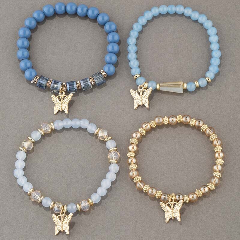 Women Bohemian Stackable Beads Multilayer Butterfly Crystal Stretch Bracelet set Bracelets jehouze
