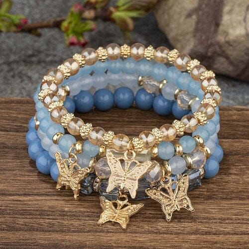 Women Bohemian Stackable Beads Multilayer Butterfly Crystal Stretch Bracelet set Bracelets jehouze 3