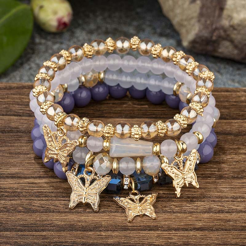Women Bohemian Stackable Beads Multilayer Butterfly Crystal Stretch Bracelet set Bracelets jehouze