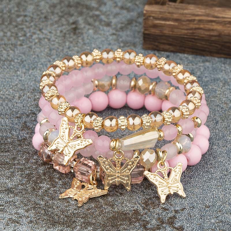 Women Bohemian Stackable Beads Multilayer Butterfly Crystal Stretch Bracelet set Bracelets jehouze