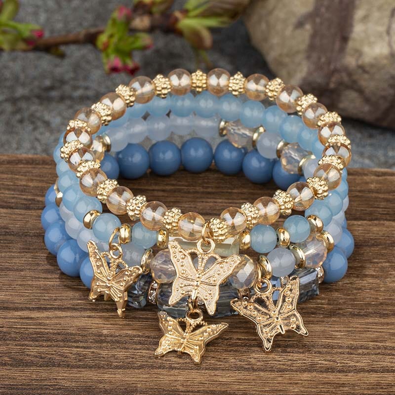 Women Bohemian Stackable Beads Multilayer Butterfly Crystal Stretch Bracelet set Bracelets jehouze
