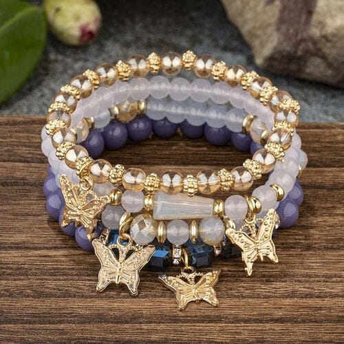 Women Bohemian Stackable Beads Multilayer Butterfly Crystal Stretch Bracelet set Bracelets jehouze 6