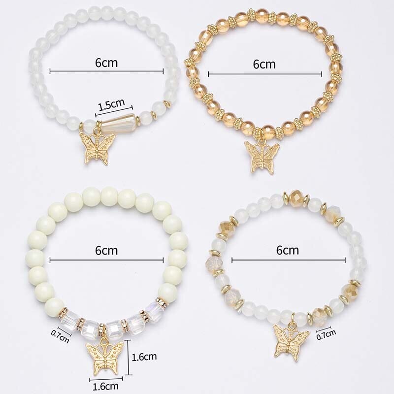 Women Bohemian Stackable Beads Multilayer Butterfly Crystal Stretch Bracelet set Bracelets jehouze