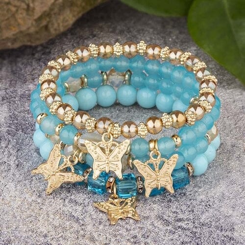 Women Bohemian Stackable Beads Multilayer Butterfly Crystal Stretch Bracelet set Bracelets jehouze 7