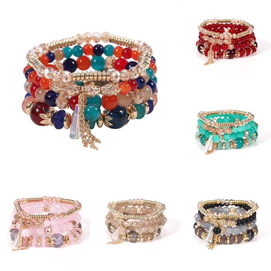 Women Bohemian Stackable Beads Multilayer Crystal Stretch Bracelet set Bracelets jehouze 