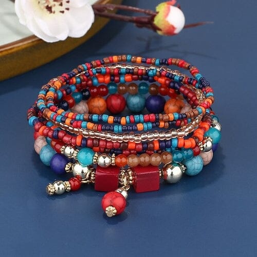 Women Bohemian Stackable Beads Multilayer Stretch Elastic Bracelet set Bracelets jehouze 1