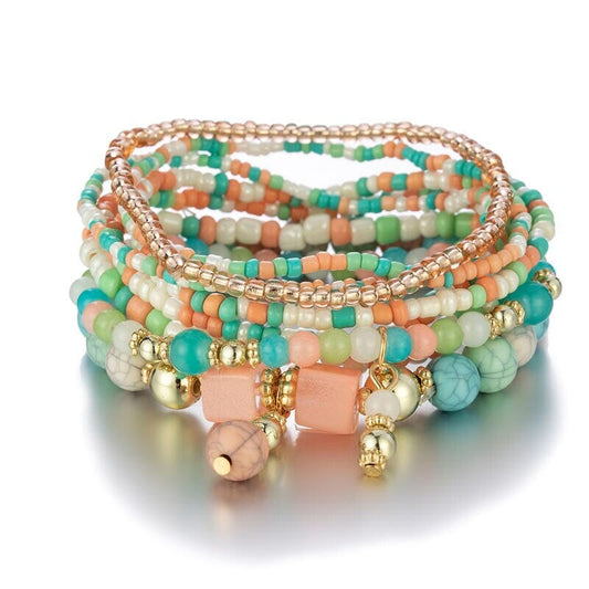 Women Bohemian Stackable Beads Multilayer Stretch Elastic Bracelet set Bracelets jehouze
