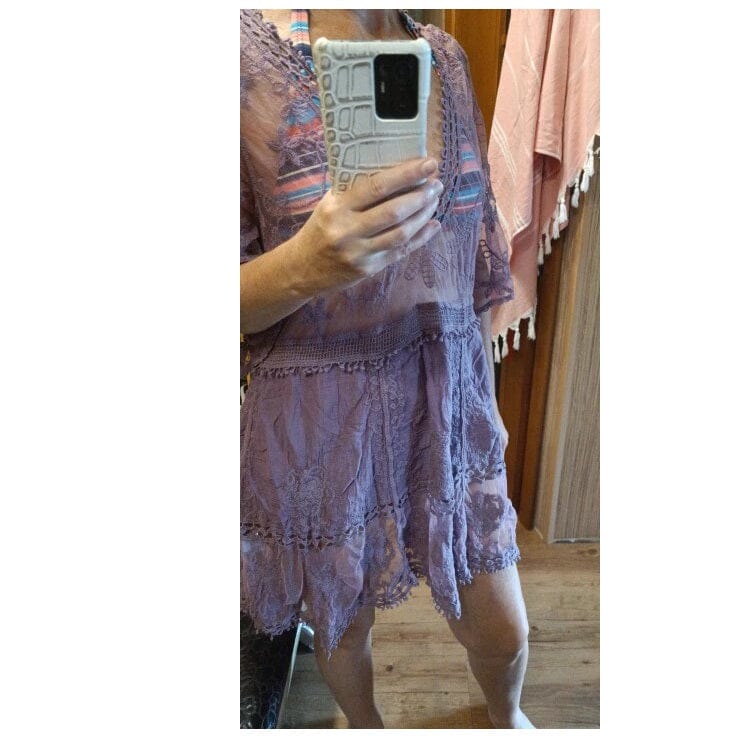 Women Deep V Neck Bohemian Beach Outing Sheer Sexy Bathing Suit Cover UP Lace Tunic Bikini Swimsuit Dress_ Dresses jehouze