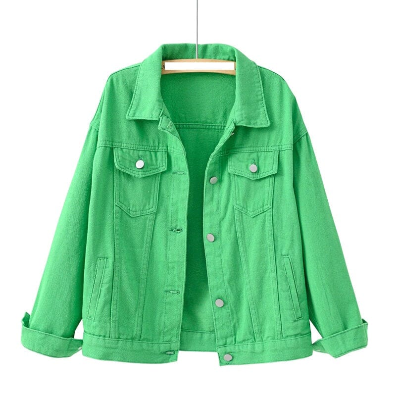 Women Drop Shoulder Denim Jacket Casual Outerwear Coats & Jackets jehouze Green S 