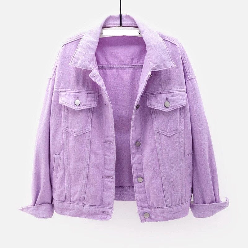 Women Drop Shoulder Denim Jacket Casual Outerwear Coats & Jackets jehouze Purple S 