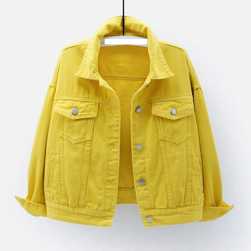 Women Drop Shoulder Denim Jacket Casual Outerwear Coats & Jackets jehouze Yellow S 