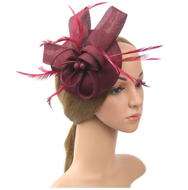 Women Fascinators Flower Ladies Pillbox Headband with clips Bridal Wedding Cocktail Tea Party Hat Hat jehouze 9 wine red