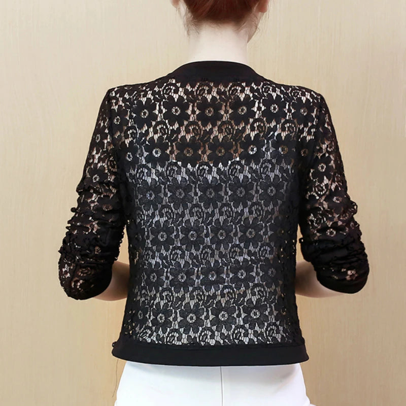 Women Lace Long Sleeve Open Front Bead Cover Up Cardigan Coats & Jackets jehouze 