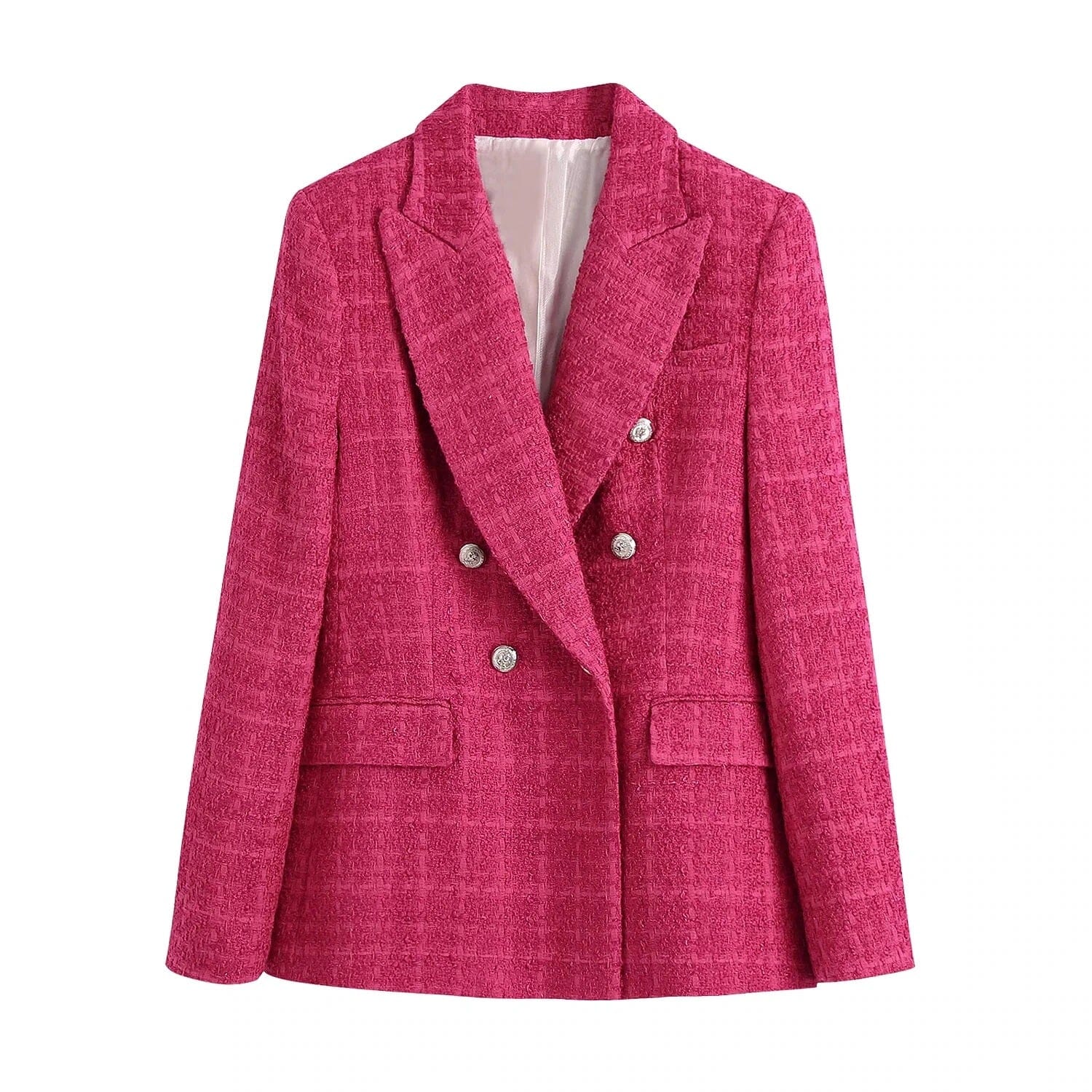 Women Long Sleeve Double Breasted Tweed Woolen Casual Open Front Blazer Jacket Outerwear Work Suits Coats & Jackets jehouze Hot Pink XS 