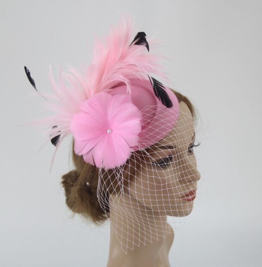 Women Pillbox Hat Mesh Veil Vintage Fascinators Tea Party Bridal Wedding Halloween Headband Hat jehouze 11 Pink 