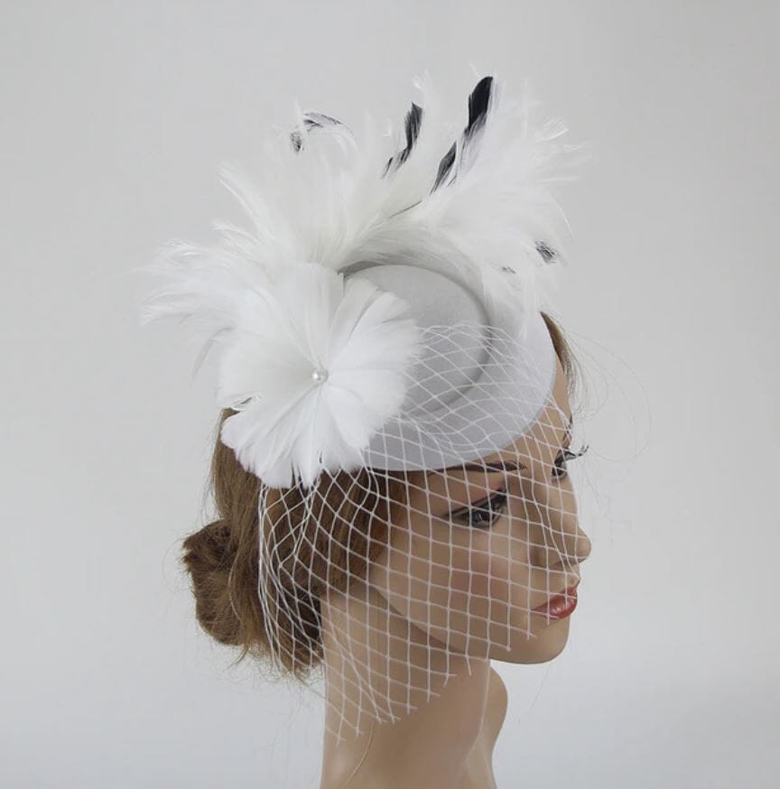Women Pillbox Hat Mesh Veil Vintage Fascinators Tea Party Bridal Wedding Halloween Headband Hat jehouze 14 White 