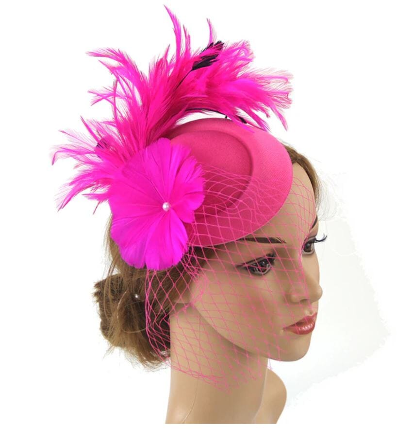 Women Pillbox Hat Mesh Veil Vintage Fascinators Tea Party Bridal Wedding Halloween Headband Hat jehouze 8 Hot Pink 