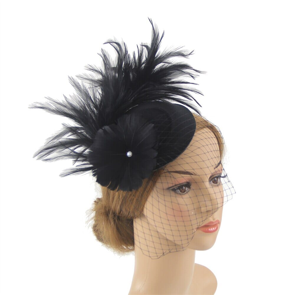 Women Pillbox Hat Mesh Veil Vintage Fascinators Tea Party Bridal Wedding Halloween Headband Hat jehouze Black 