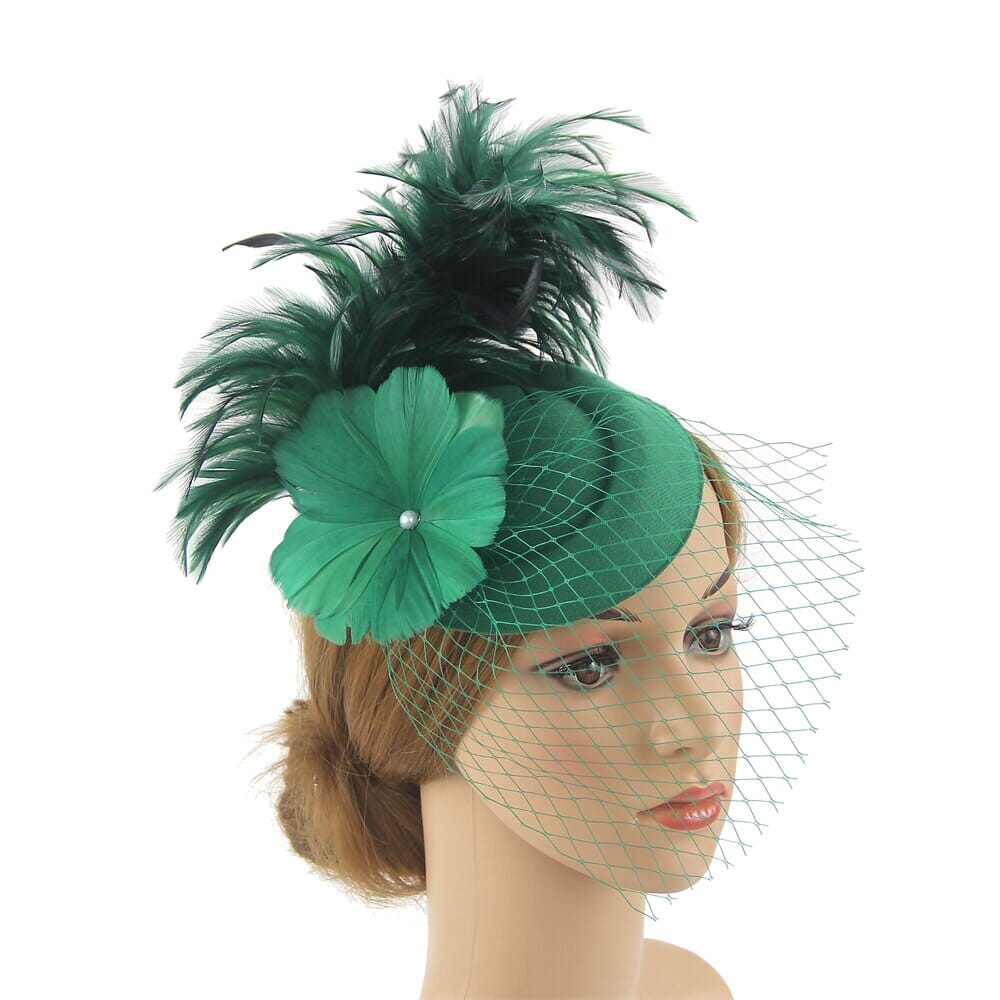 Women Pillbox Hat Mesh Veil Vintage Fascinators Tea Party Bridal Wedding Halloween Headband Hat jehouze Green 