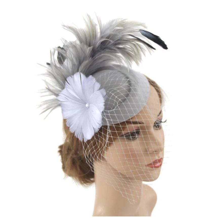 Women Pillbox Hat Mesh Veil Vintage Fascinators Tea Party Bridal Wedding Halloween Headband Hat jehouze Grey 