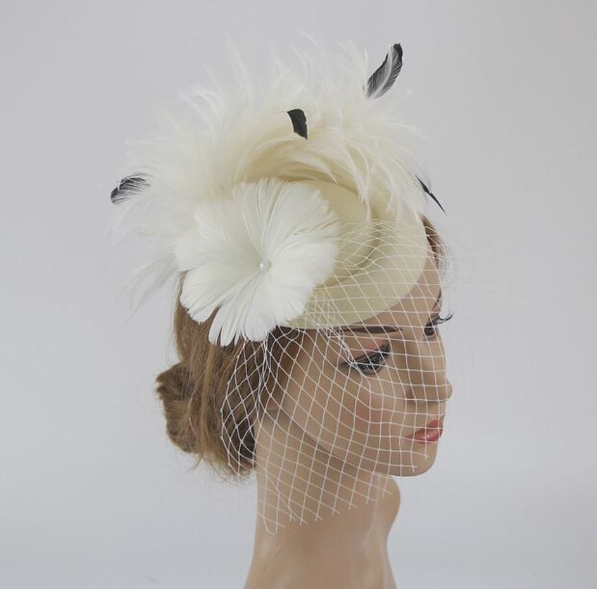 Women Pillbox Hat Mesh Veil Vintage Fascinators Tea Party Bridal Wedding Halloween Headband Hat jehouze Ivory White 