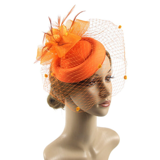 Women Pillbox Hat Polka Dot Veil Vintage Fascinators Tea Party Bridal Wedding Halloween Headband Hat jehouze 11 Orange 