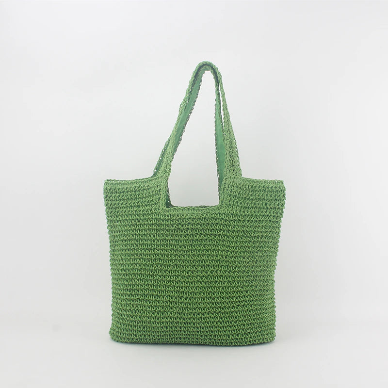 Women Straw Shoulder Boho Handle Tote Retro Summer Beach Rattan Handbag Handbags jehouze Green 