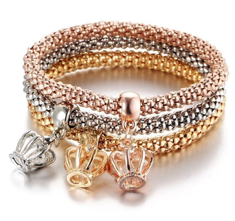 Women Teen Gold Silver Rose Gold Chain Stretch Multilayer Bracelet_ Jewelry jehouze Crown 