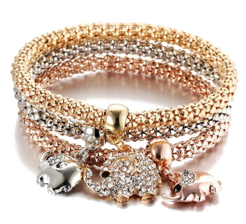 Women Teen Gold Silver Rose Gold Chain Stretch Multilayer Bracelet_ Jewelry jehouze Elephant
