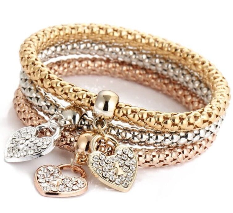 Women Teen Gold Silver Rose Gold Chain Stretch Multilayer Bracelet_ Jewelry jehouze Heart