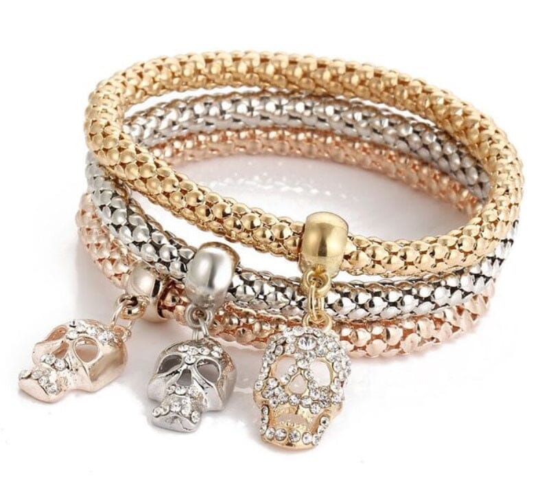 Women Teen Gold Silver Rose Gold Chain Stretch Multilayer Bracelet_ Jewelry jehouze Skull