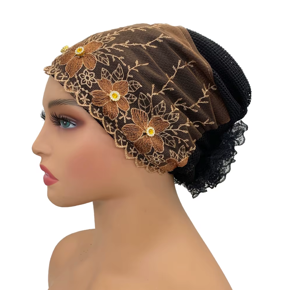 Women's Floral Embroidered Turban Muslim Lady Head Wrap African Cap