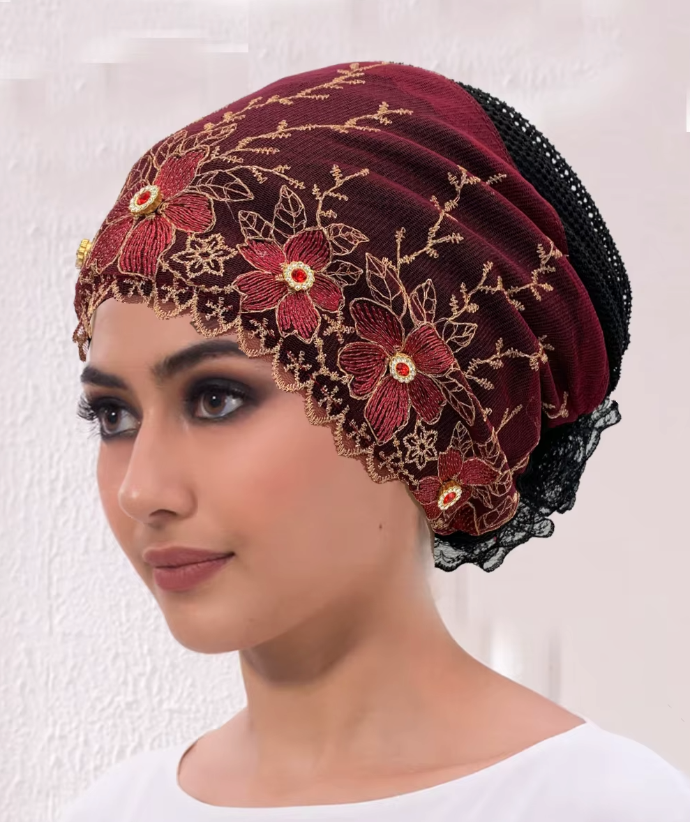 Women's Floral Embroidered Turban Muslim Lady Head Wrap African Cap
