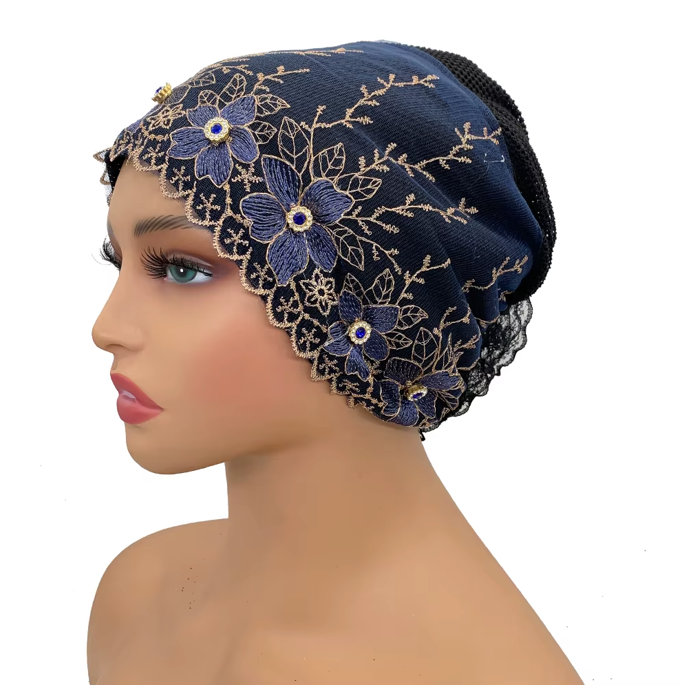 Women's Floral Embroidered Turban Muslim Lady Head Wrap African Cap