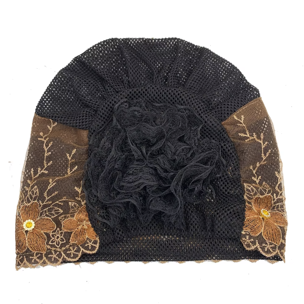 Women's Floral Embroidered Turban Muslim Lady Head Wrap African Cap