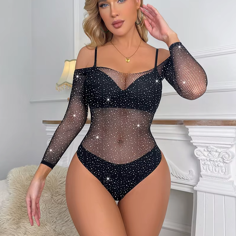 Women One Pc Mesh Crotchless Lingerie Bodysuit