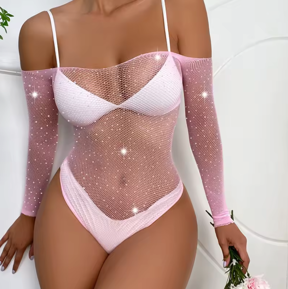 Women One Pc Mesh Crotchless Lingerie Bodysuit