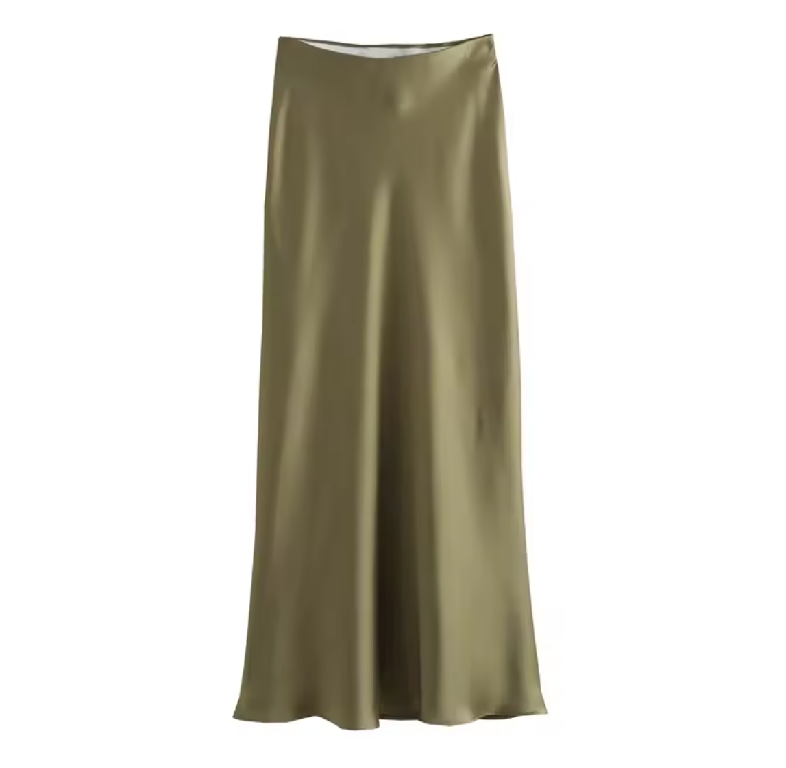 Women Satin High Waist Long Midi Skirt