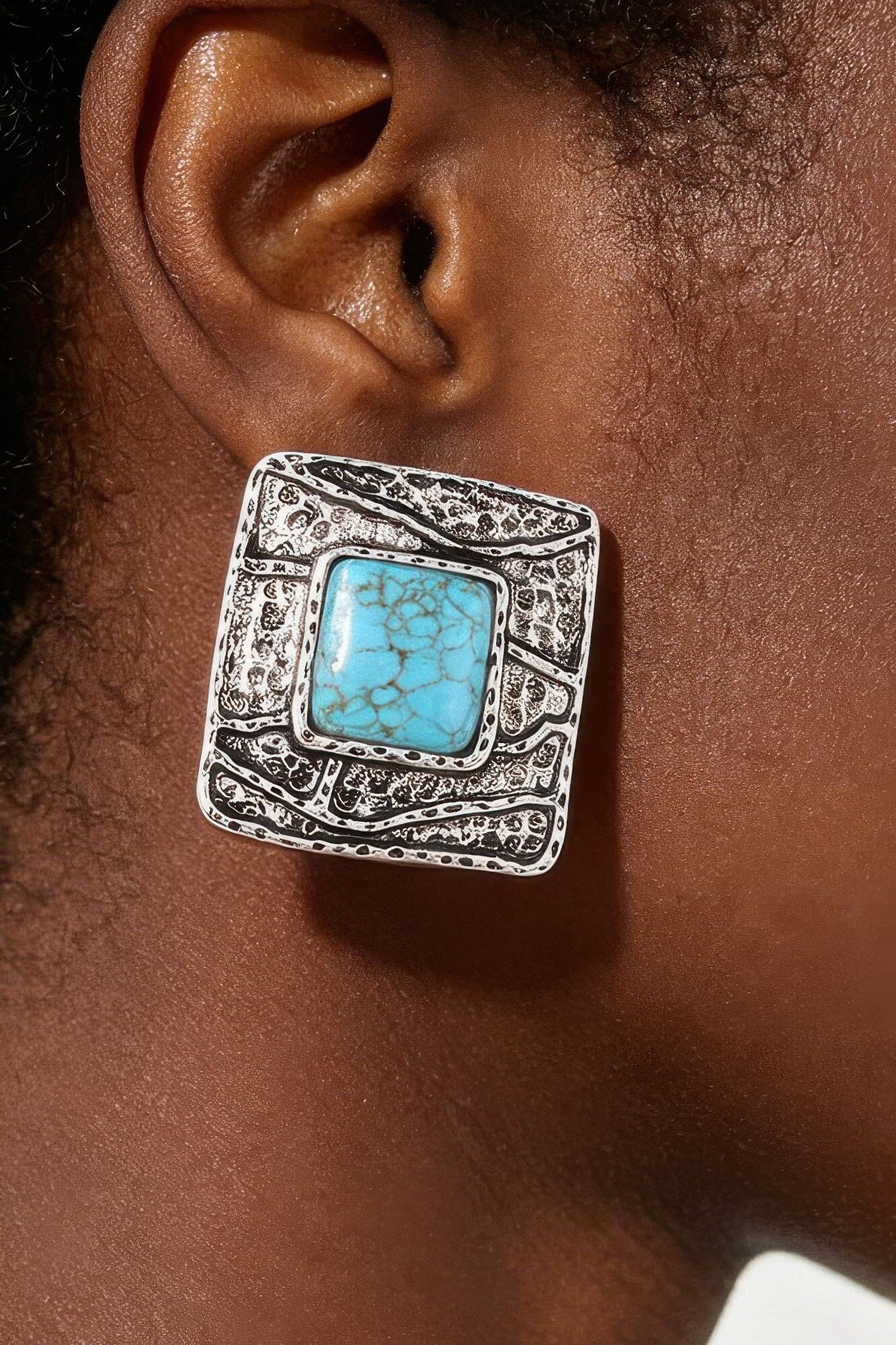 Antique Cubic Stone Earrings Apparel & Accessories > Jewelry > Earrings jehouze Silver Turquoise 