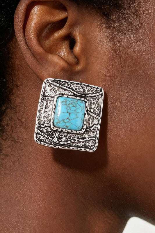 Antique Cubic Stone Earrings Apparel & Accessories > Jewelry > Earrings jehouze Silver Turquoise 
