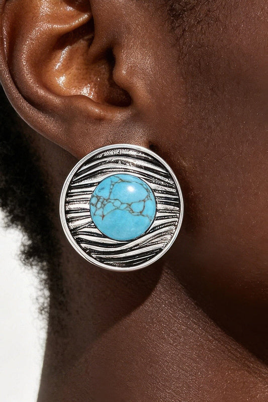 Antique Ribbed Planet Earrings Apparel & Accessories > Jewelry > Earrings jehouze Silver Turquoise 