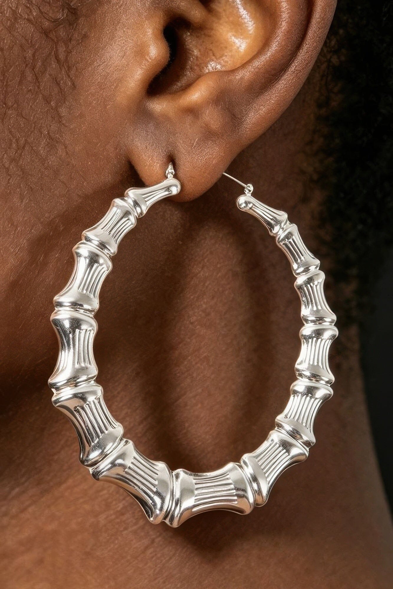 Bamboo Metal 10cm Hoop Earring Apparel & Accessories > Jewelry > Earrings jehouze Silver 